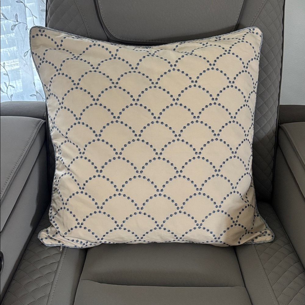 Barclay Butera by Eastern Accents Embroidered Lapis Scalloped Pillow Sham 22x22